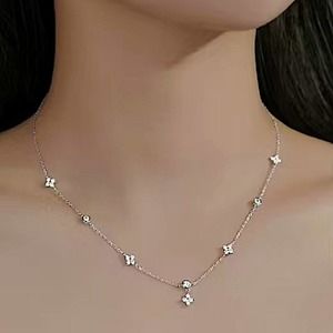 Sterling Silver Four Leaf Clover Zircon Dainty Tiny Delicate Necklace